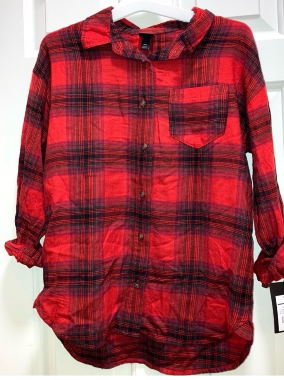 Girls' Long Sleeve Oversized Shirt - Art Class™ - Red Size Medium new